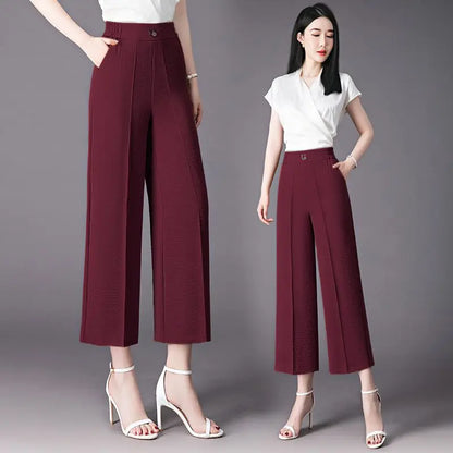 Fashion Women's Loose Leg Pants - Streetwear Korean Clothing (All-match Casual High Waist Solid Cropped Trousers)