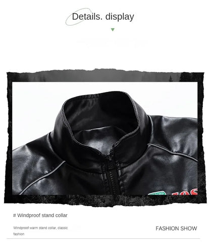 Mens Leather Jacket Pu Letter Embroidery Motorcycle Jacket Retro Hip Hop Windbreaker Biker Coat Street Fashion Black White Green