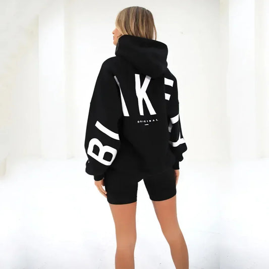 Retro Printed Loose Fitting Women's Pullover Sweater, Women's Super Large Hooded Sweatshirt, Long Sleeved Y2K Top