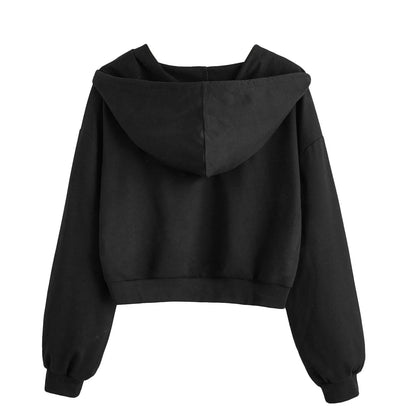 Women Fall Crop Hoodie Casual Long Sleeve Hooded Short Sweatshirt Spring Basic Soft Loose Pullover Tops Female Streetwear