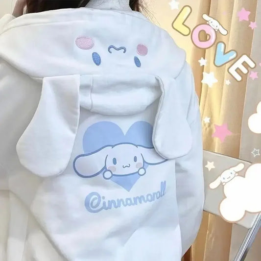 Sanrio Japanese Kuromi Cute Loose Hoodie Hotsweet Girl Cartoon Embroidery Cinnamoroll Sweatshirt My Melody Student Cardigan Coat