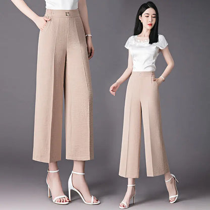 Fashion Women's Loose Leg Pants - Streetwear Korean Clothing (All-match Casual High Waist Solid Cropped Trousers)