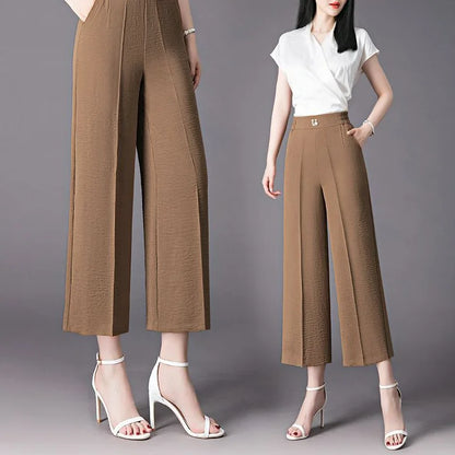 Fashion Women's Loose Leg Pants - Streetwear Korean Clothing (All-match Casual High Waist Solid Cropped Trousers)