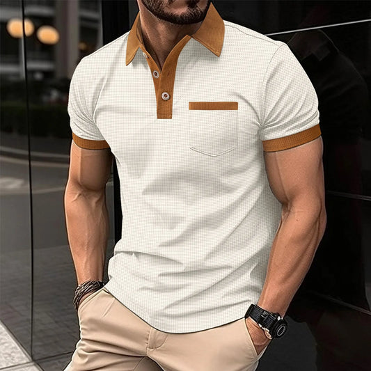 Men's Business T-shirt - Waffle Pocket short sleeve polo shirt