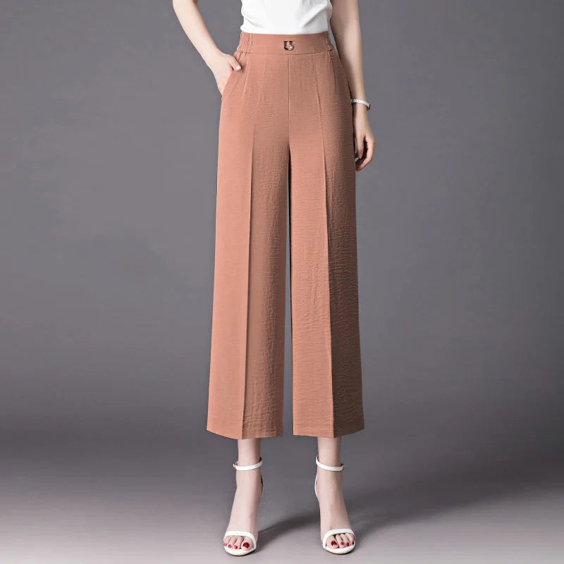 Fashion Women's Loose Leg Pants - Streetwear Korean Clothing (All-match Casual High Waist Solid Cropped Trousers)