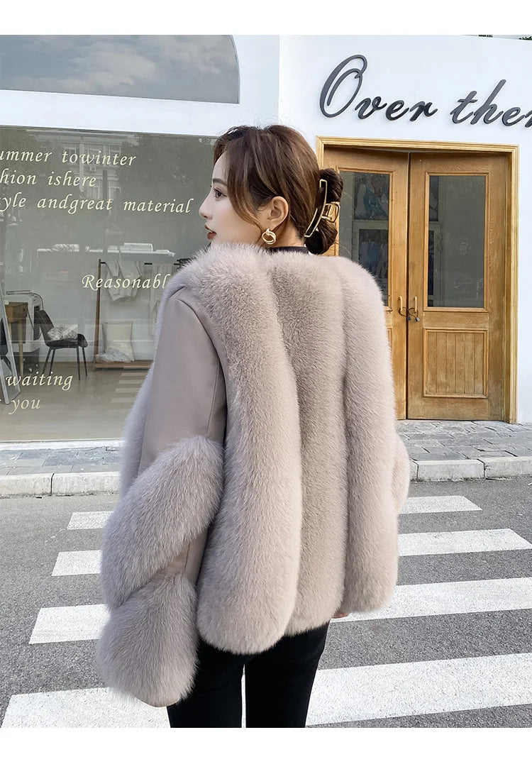 Real Fur Coat Winter Jacket - Women's Natural Fox Fur, Leather Outerwear/Streetwear Locomotive Thick Warm New