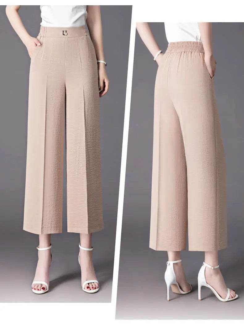 Fashion Women's Loose Leg Pants - Streetwear Korean Clothing (All-match Casual High Waist Solid Cropped Trousers)