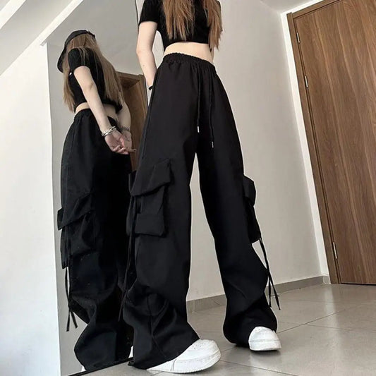 Women Cargo Pants Vintage-inspired Women's High Waist Cargo Pants with Elastic Waistband Drawstring Closure Multiple for A