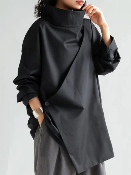 New Black Long Sleeves - Loose High Neck T-Shirts (Casual, Simpie Top)