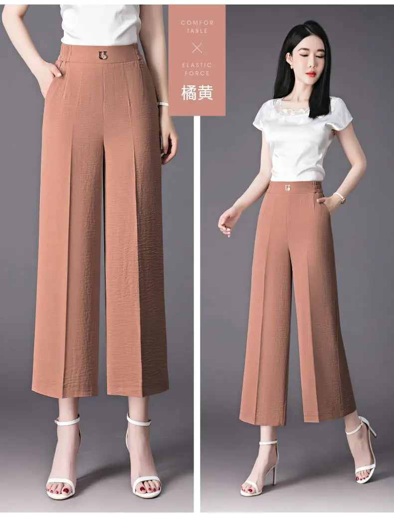 Fashion Women's Loose Leg Pants - Streetwear Korean Clothing (All-match Casual High Waist Solid Cropped Trousers)