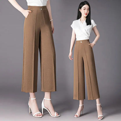 Fashion Women's Loose Leg Pants - Streetwear Korean Clothing (All-match Casual High Waist Solid Cropped Trousers)