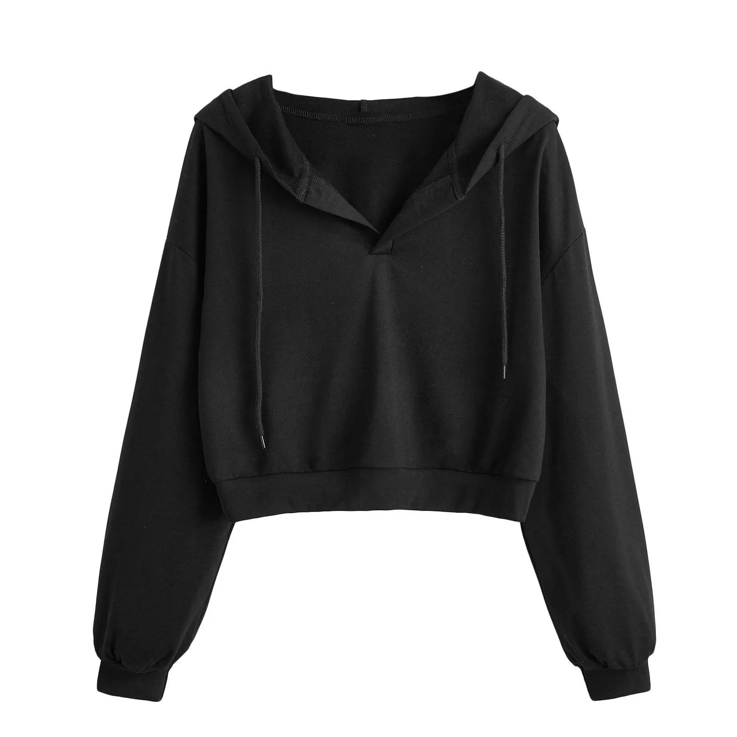 Women Fall Crop Hoodie Casual Long Sleeve Hooded Short Sweatshirt Spring Basic Soft Loose Pullover Tops Female Streetwear