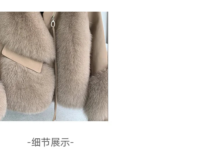 Real Fur Coat Winter Jacket - Women's Natural Fox Fur, Leather Outerwear/Streetwear Locomotive Thick Warm New