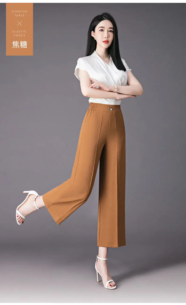 Fashion Women's Loose Leg Pants - Streetwear Korean Clothing (All-match Casual High Waist Solid Cropped Trousers)