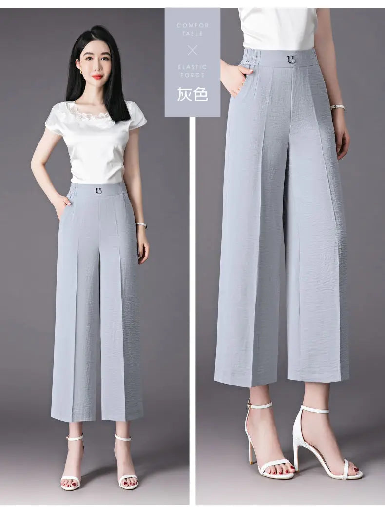 Fashion Women's Loose Leg Pants - Streetwear Korean Clothing (All-match Casual High Waist Solid Cropped Trousers)