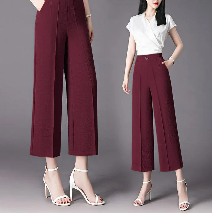 Fashion Women's Loose Leg Pants - Streetwear Korean Clothing (All-match Casual High Waist Solid Cropped Trousers)