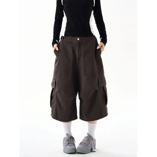 Vintage Cargo Pants - Women's Harajuku Oversized Jorts Baggy Trousers, Streetwear Korean Fashion Capris