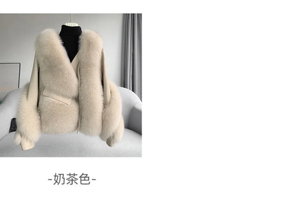 Real Fur Coat Winter Jacket - Women's Natural Fox Fur, Leather Outerwear/Streetwear Locomotive Thick Warm New